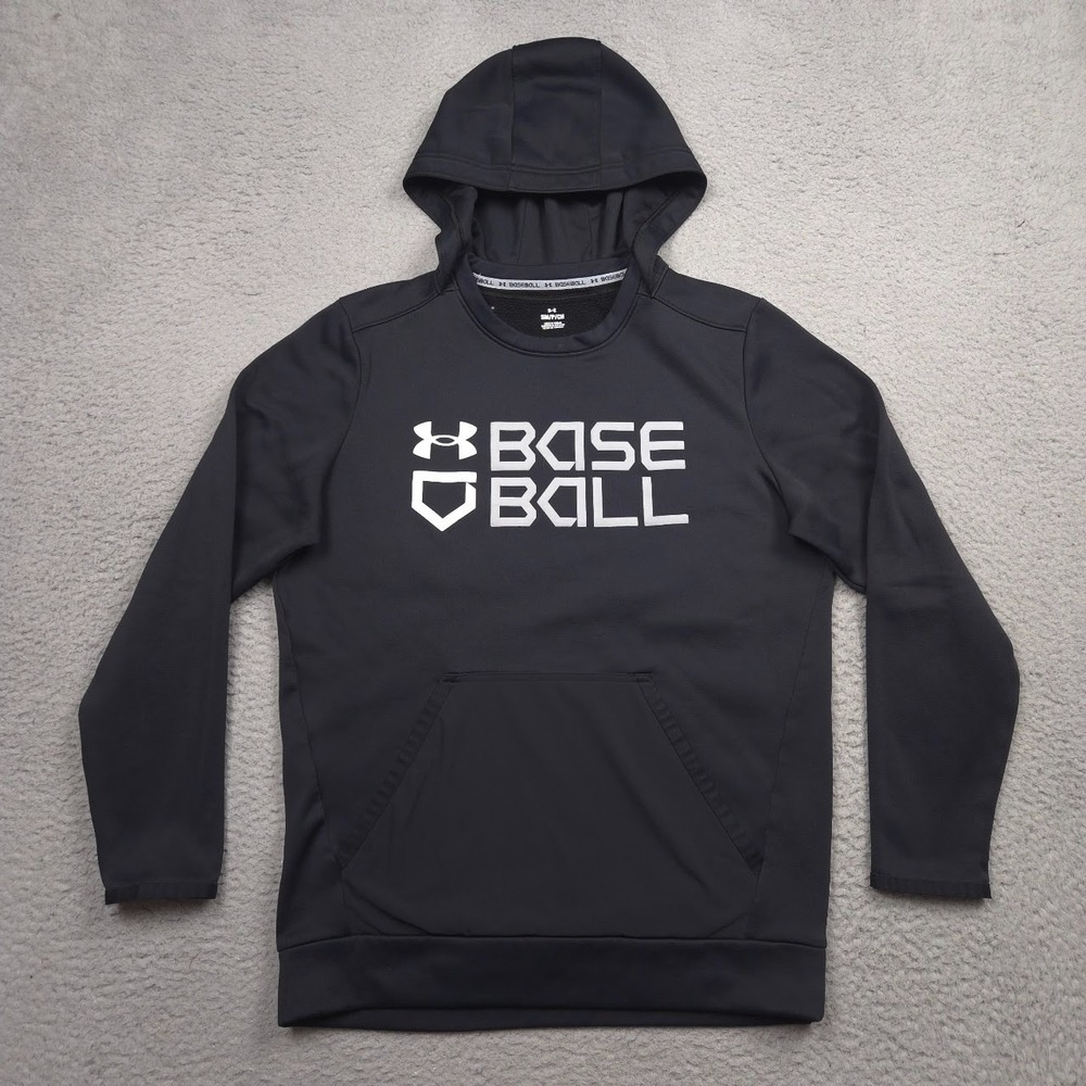 Under Armour Baseball Graphic Hoodie Men Small Black Armour Fleece Pullover